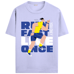 OUTFITGOAL “Run Fast Live One You Only” Drop Tee | Bold Running Statement Shirt | Super Combed Cotton | Bio-Washed Finish | 180 GSM | Unisex Fit Running Lifestyle Apparel | Athletic Fit Tee