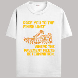 OUTFITGOAL “Race You to the Finish Line Where the Pavement Meets Determination” Drop Tee | Bold Running Statement Shirt | Super Combed Cotton | Bio-Washed Finish | 180 GSM | Unisex Fit Running Lifestyle Apparel | Athletic Fit Tee