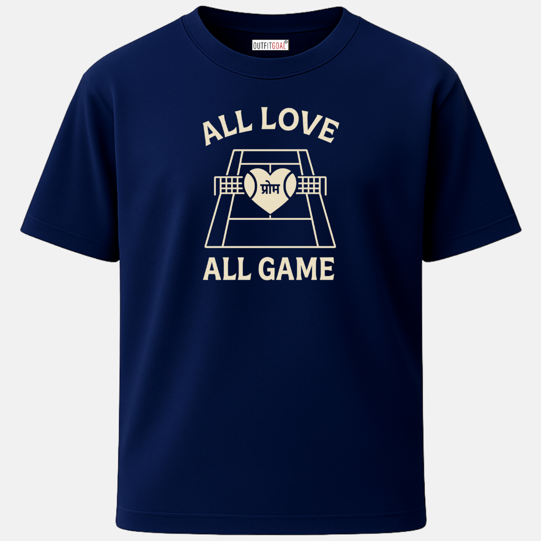 OUTFITGOAL “All Love All Game” Tennis Graphic T-Shirt | 100% Super Combed Cotton | 180 GSM | Bio-Washed for Lasting Softness and Comfort