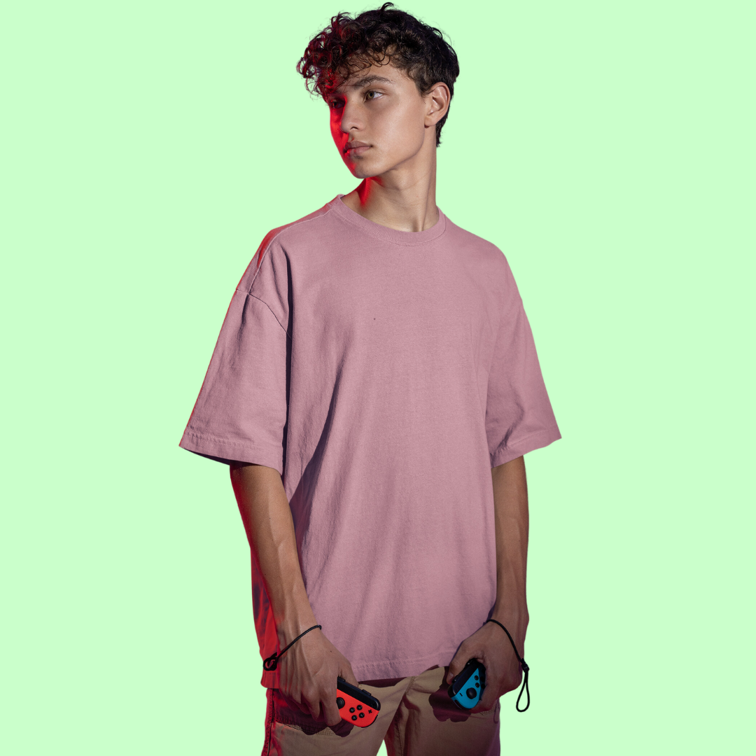 Men Drop Shoulder Terry Oversized T-Shirt Flamingo