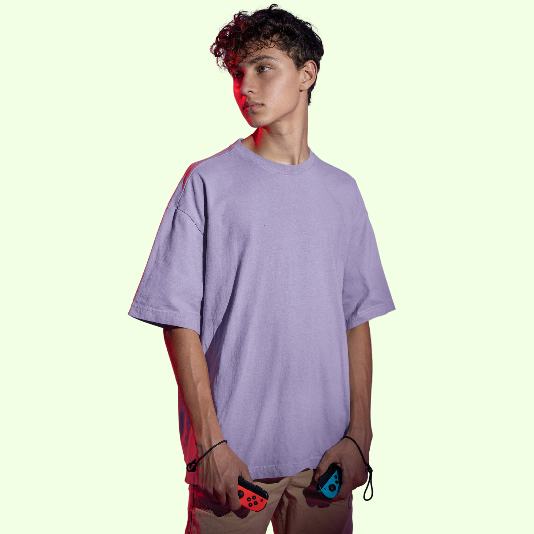 Men Drop Shoulder Terry Oversized T-Shirt Lavender