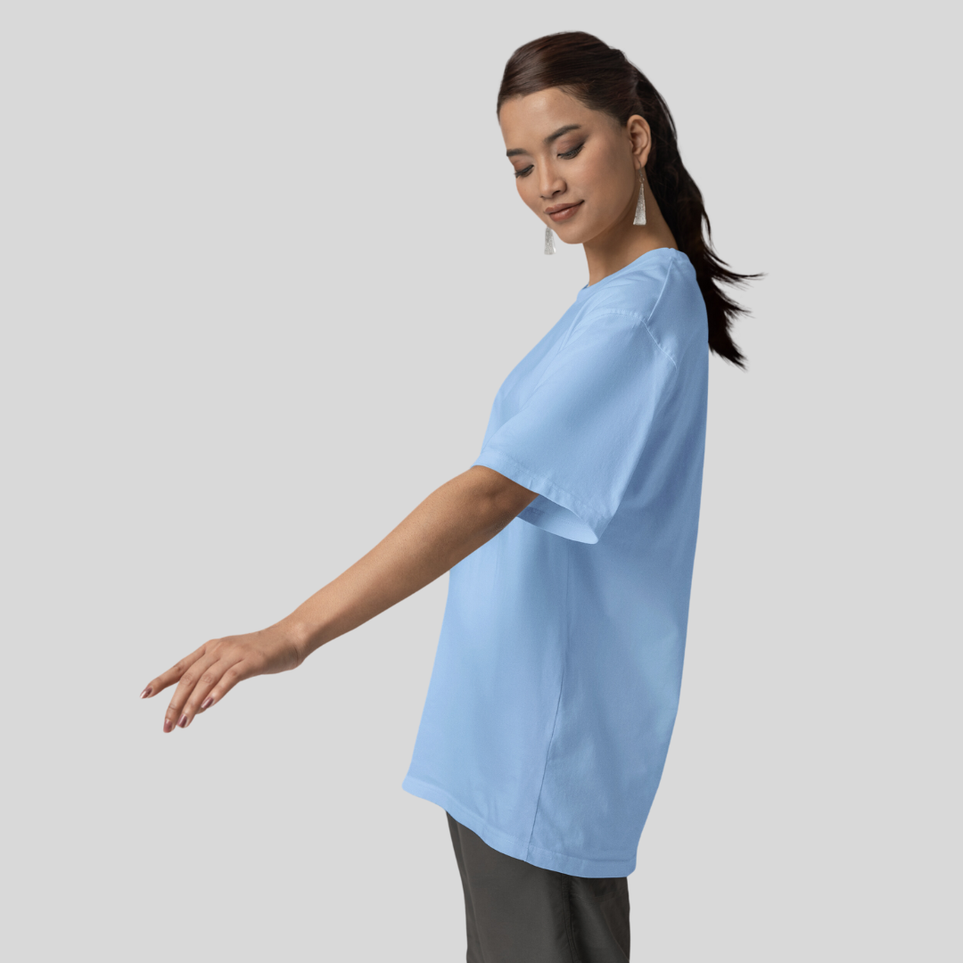 Women Drop Shoulder Terry Oversized T-Shirt Baby Blue