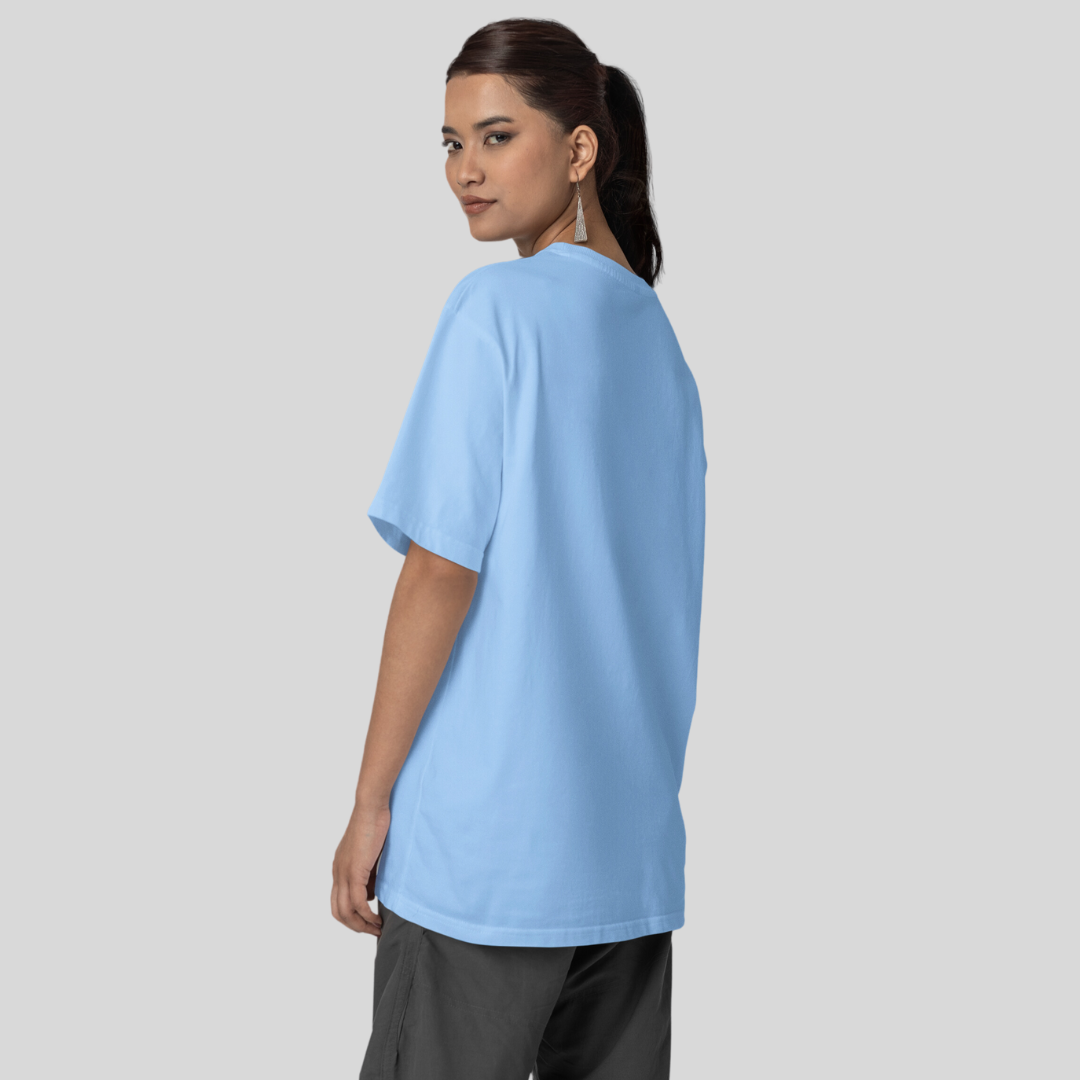 Women Drop Shoulder Terry Oversized T-Shirt Baby Blue