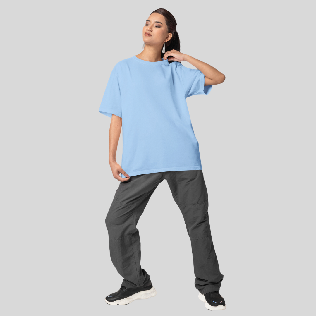 Women Drop Shoulder Terry Oversized T-Shirt Baby Blue