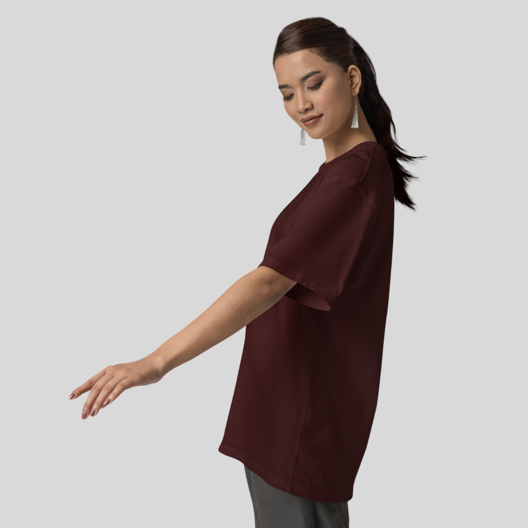 Women Drop Shoulder Terry Oversized T-Shirt Maroon