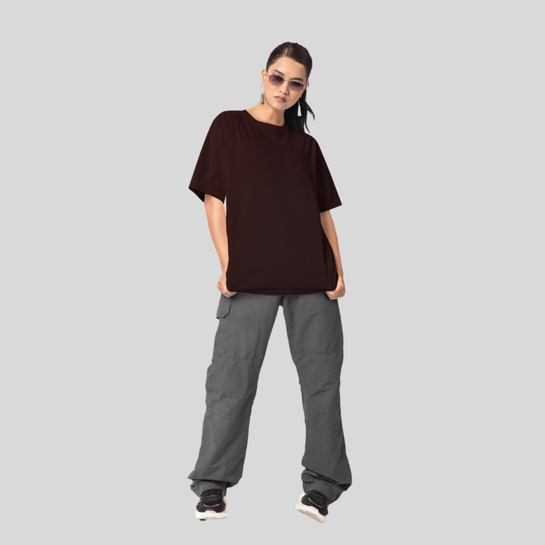 Women Drop Shoulder Terry Oversized T-Shirt Maroon