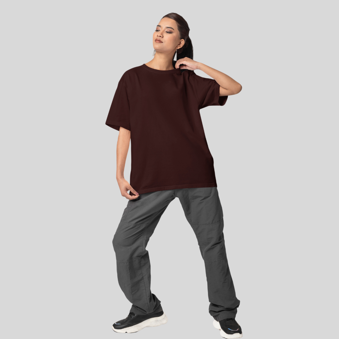 Women Drop Shoulder Terry Oversized T-Shirt Maroon