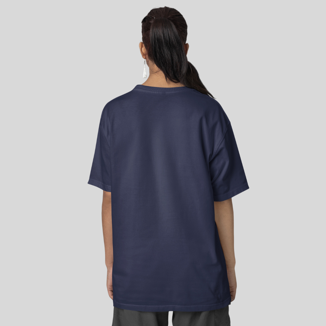 Women Drop Shoulder Terry Oversized T-Shirt Navy Blue