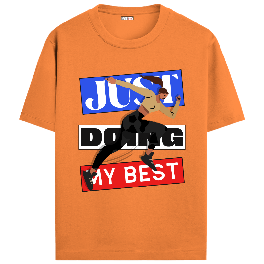 OUTFITGOAL “Just Doing My Best” Drop Tee | Bold Running Statement Shirt | Unisex Fit Athletic Running Tee | 180 GSM Super Combed Cotton | Bio-Washed Finish for Comfort & Durability
